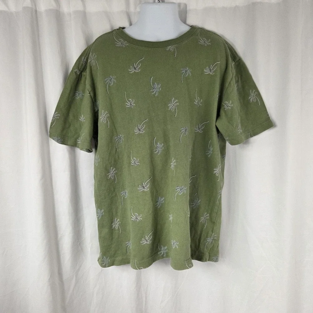 Old Navy Boys Size Large Short Sleeve Crew Neck T Shirt Green Plam Tree Print